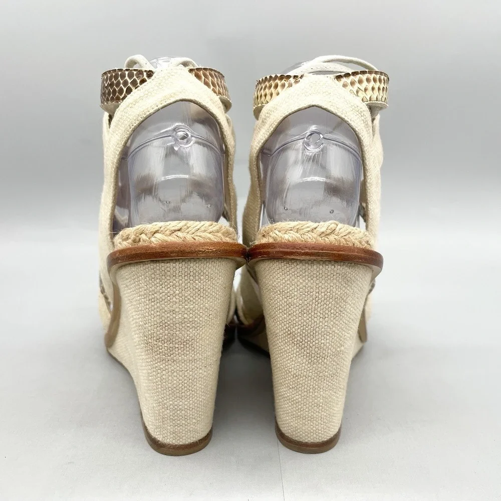 Paul Andrew Womens 40 10 Gladiator Sandals Shoes Snake Print Ivory Wedge Lace Up_7